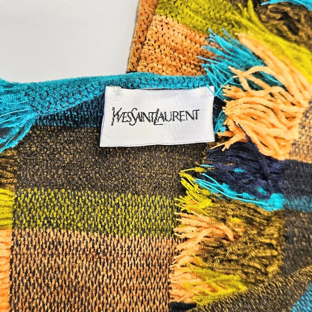 YSL Chenille scarf Striped fringed designer luxury